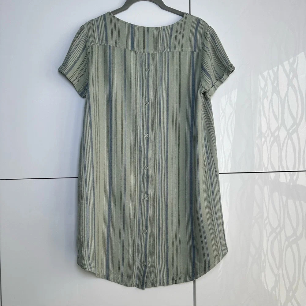 Cloth & Stone Linen Blend Tunic Dress Striped Short Sleeve Size Small Sage Green - Picture 6 of 11